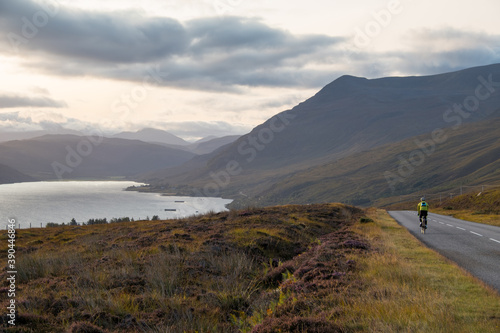 landscape & cyclist in the Scottish mountains