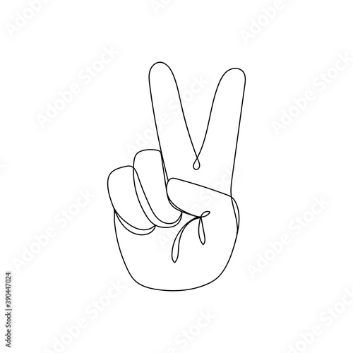 Hand gesture V sign. One line drawing. Vector illustration continuous line drawing.