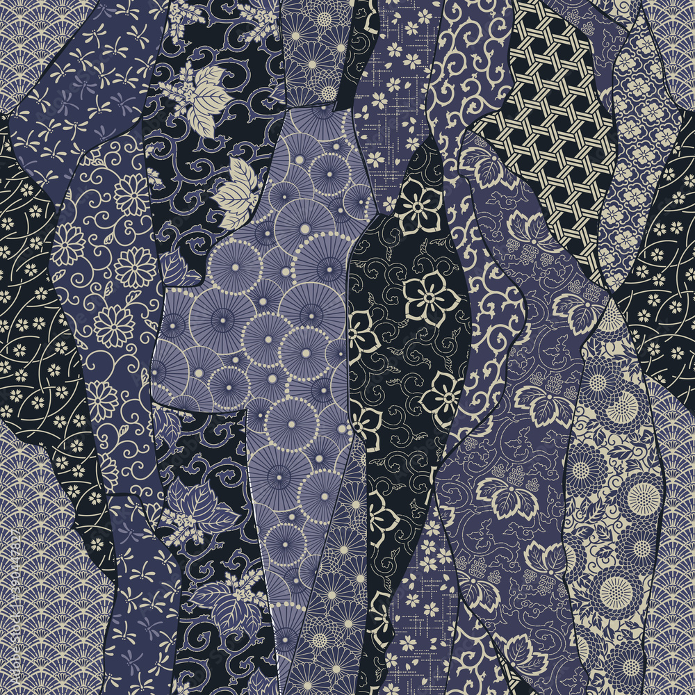 Traditional Japanese Fabric Patchwork Wallpaper Abstract Vector traditional-japanese-fabric-patchwork-wallpaper-abstract-vector