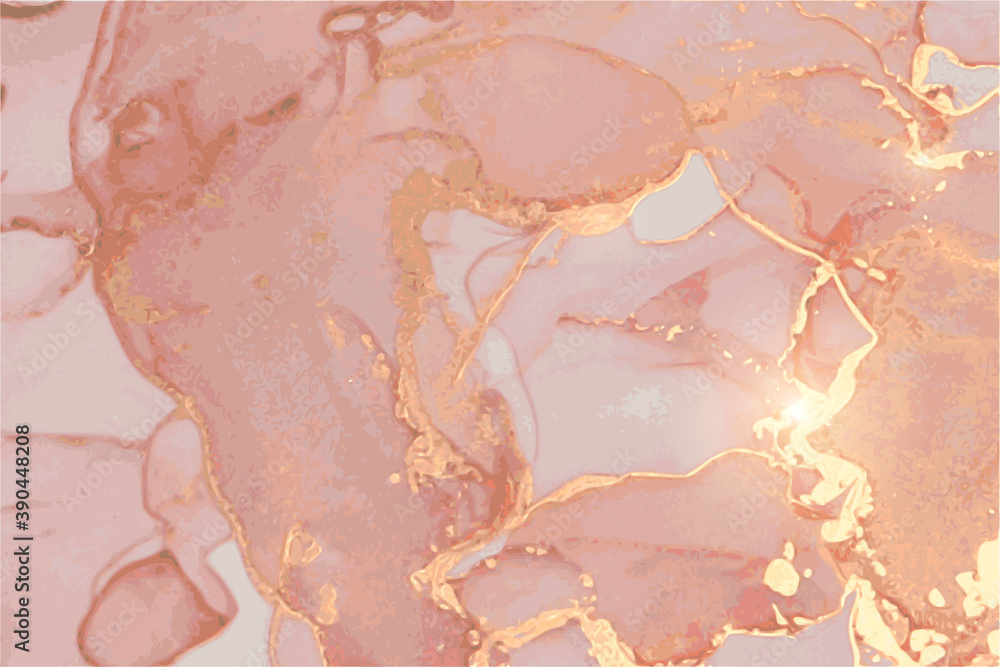 Dusty rose and gold stone background with texture of marble. Alcohol ink oriental technique. Abstract vector art. Modern flow paint with glitter. Template for banner, poster. Dusty rose and gold stone background with texture of marble. Alcohol ink oriental technique. Abstract vector art. Modern flow paint with glitter. Template for banner, poster.