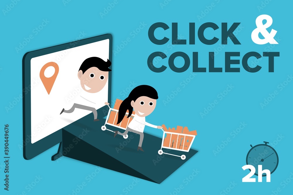 Click and Collect concept. click and collect online ordering