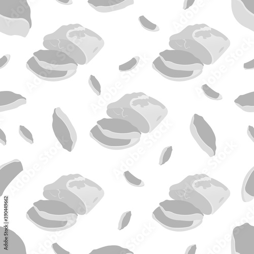 Grascale sliced ​​pork tenderloin seamless pattern. Vector illustration isolated on a gray background.