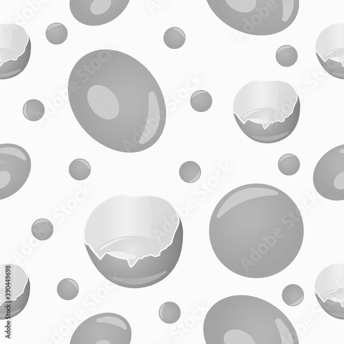 Grascale seamless pattern of brown eggs with yolk. Vector illustration isolated on a gray background.