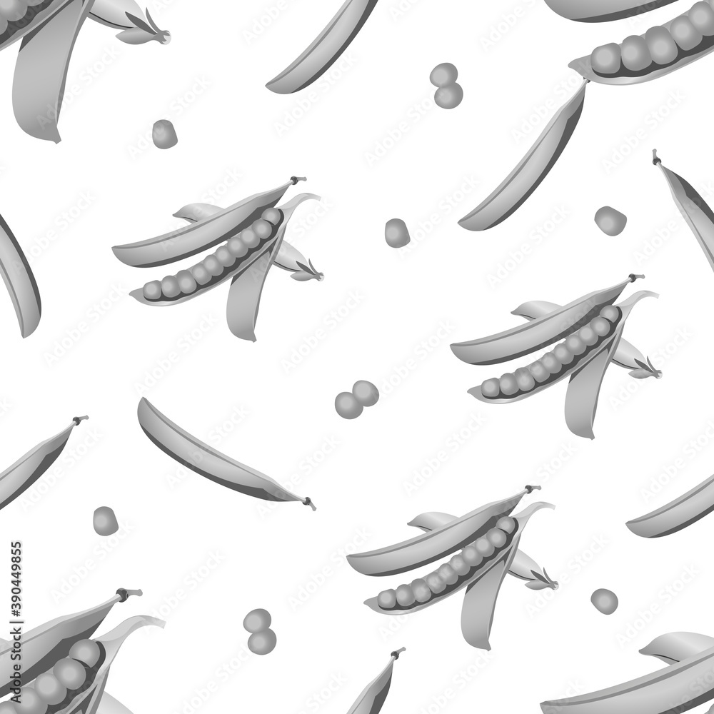 Grascale seamless pattern from open pod of green peas with peas. Vector illustration isolated on white background. Grascale seamless pattern from open pod of green peas with peas. Vector illustration isolated on white background.