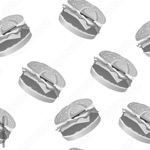 Grascale burgers seamless pattern. Vector illustration isolated on white background.