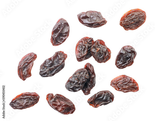 Raisins flies on a white background, levitating. Isolated photo