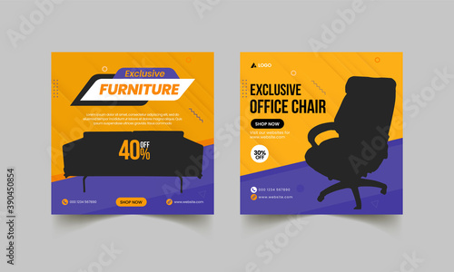 Furniture sale banner and home interior banner for social media post and digital marketing web banner template