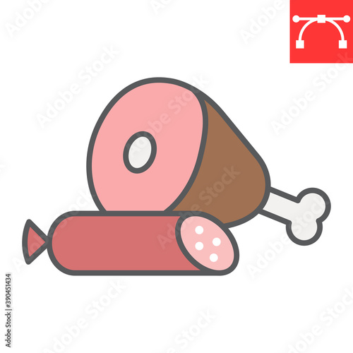 Deli color line icon, leg of ham and salami, beef sign vector graphics, editable stroke filled outline icon, eps 10.