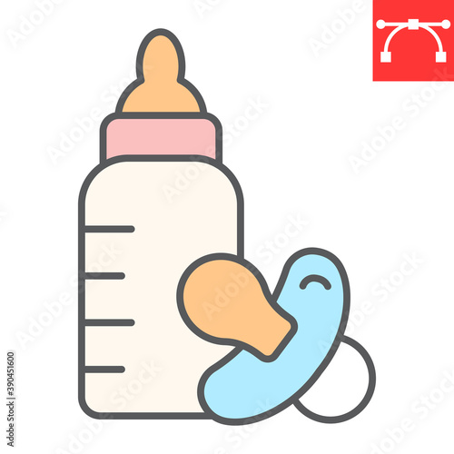 Baby bottle with nipple color line icon, food and milk, baby products sign vector graphics, editable stroke filled outline icon, eps 10.