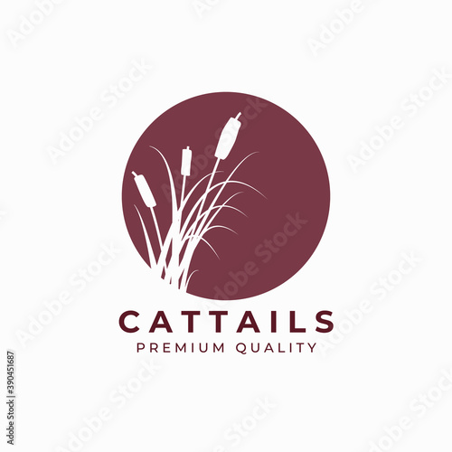 cattail grass logo vector illustration design, red vintage