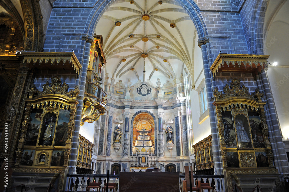 Évora, Portugal. Gothic apse of San Francisco church. Inside is the famous Capela dos Ossos (Chapel of Bones). 