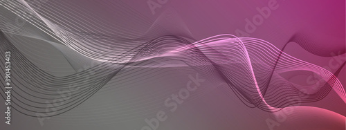 Abstract background with wavy dynamic lines. Pink gray gradient. Vector illustration.