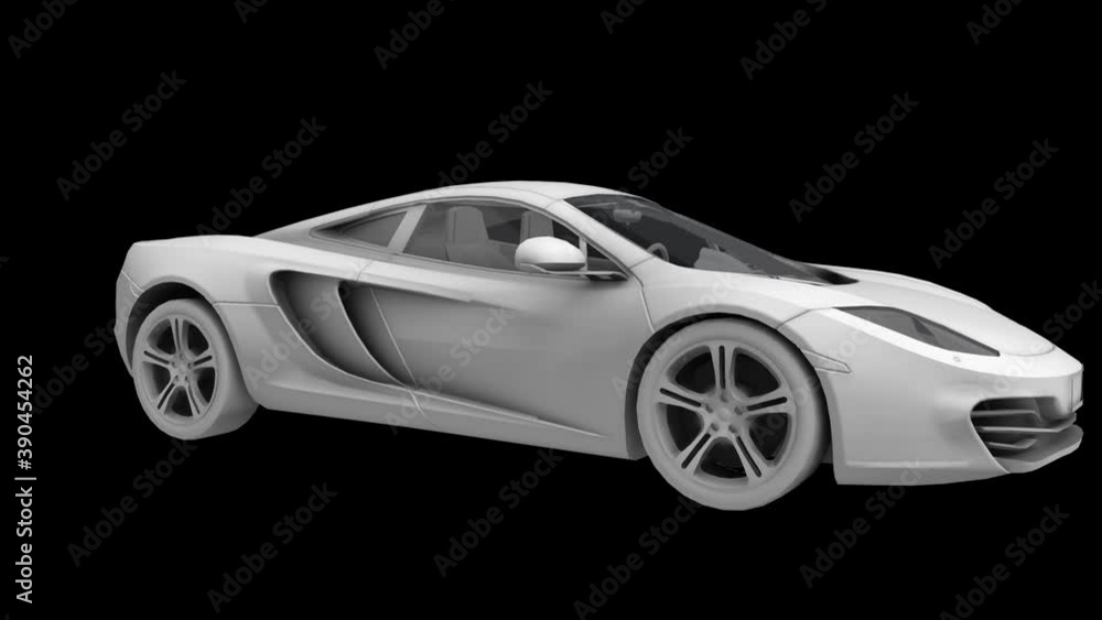 A 3d model sports car without texture rotating on an alpha channel background in a seamless loop A 3d model sports car without texture rotating on an alpha channel background in a seamless loop