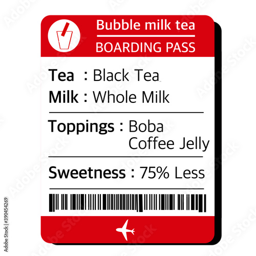 Concept Label Sticker Order bubble milk tea with design Travel Ticket Boarding Pass vector