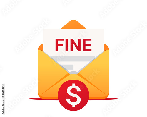 Fine by mail, vector icon. Punishment document in envelope. Vector symbol of fine or penalty