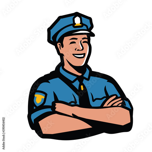 Police officer symbol. Policeman, security guard emblem vector illustration