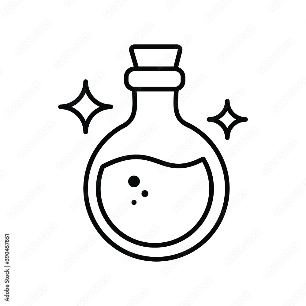 illustration of a glass bottle with a liquid and twinkle line icon illustration of a glass bottle with a liquid and twinkle line icon