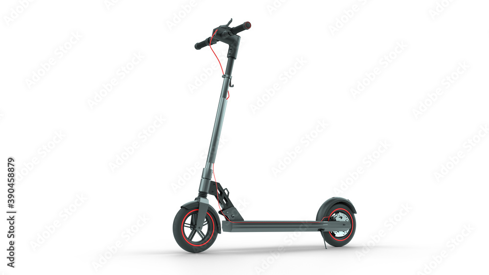 Foldable electric scooter 3D rendering isolated on white background. Foldable electric scooter 3D rendering isolated on white background.