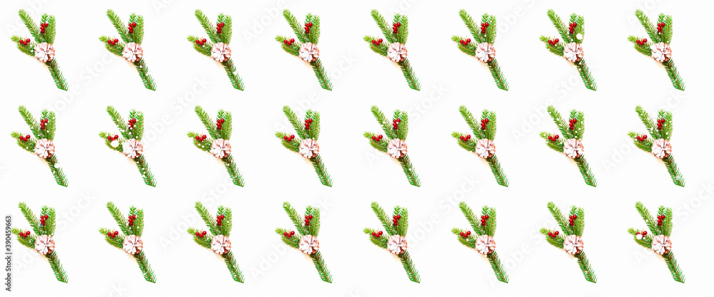 Christmas or New Year pattern of pine cones and fir branches on white background. Christmas or New Year pattern of pine cones and fir branches on white background.