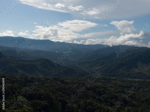 Beautiful aerial landscape view of the green mountains of Costa Rica