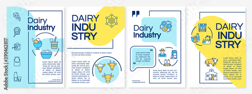 Dairy industry brochure template. Organic milk farming. Flyer, booklet, leaflet print, cover design with linear icons. Vector layouts for magazines, annual reports, advertising posters