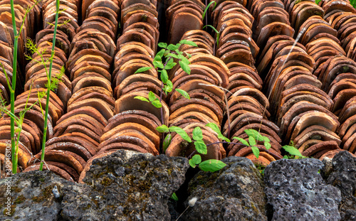 Azores, traditional roof tiles made of clay. © Angela Meier