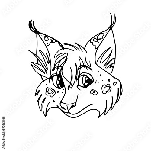 The very sad cartoon lynx. Vector stock illustration.