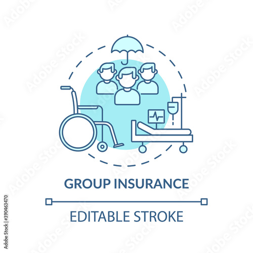 Group insurance concept icon. Disability insurance types. Proffesional clinical help for working team idea thin line illustration. Vector isolated outline RGB color drawing. Editable stroke