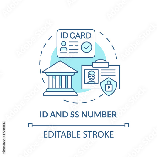ID and SS number concept icon. Disability insurance claim information. Private documents datum idea thin line illustration. Vector isolated outline RGB color drawing. Editable stroke