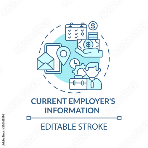 Current employers information concept icon. Disability insurance getting information. Everything about employee idea thin line illustration. Vector isolated outline RGB color drawing. Editable stroke
