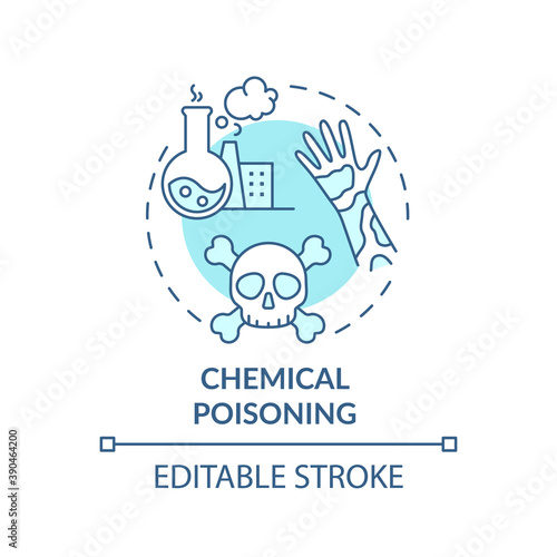 Chemical poisoning concept icon. Work related injuries. High risk liquids on working place. Different poisoning idea thin line illustration. Vector isolated outline RGB color drawing. Editable stroke