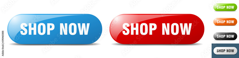 shop now button. key. sign. push button set - obrazy, fototapety, plakaty 