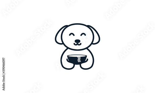 animal pets dog with noodle bowl lines  logo vector icon design
