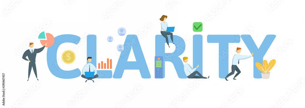 Clarity. Concept with keyword, people and icons. Flat vector illustration. Isolated on white background. Clarity. Concept with keyword, people and icons. Flat vector illustration. Isolated on white background.