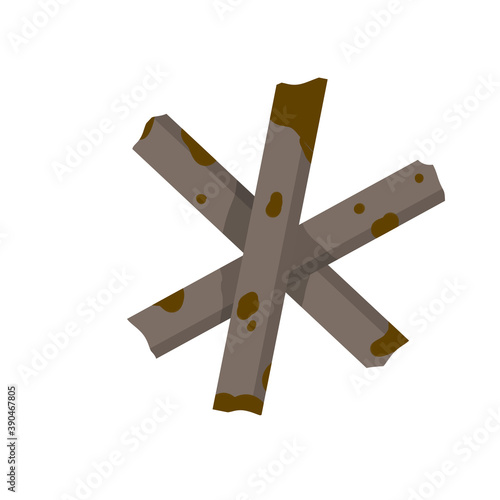 Anti-tank barricade. Czech hedgehog. Modern protective structure. Steel structure. Road blocking. Flat warfare illustration.