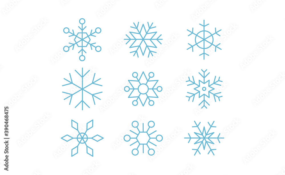 Snowflakes icon collection. Set of snow flake icons. Geometric shapes for christmas and new year decoration. Snowflakes icon collection. Set of snow flake icons. Geometric shapes for christmas and new year decoration.