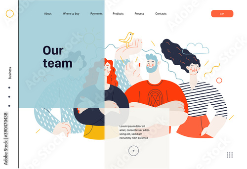 Business topics - crew, our team - web template, header. Flat style modern outlined vector concept illustration. Group of people, creaw, standing together. Business metaphor.