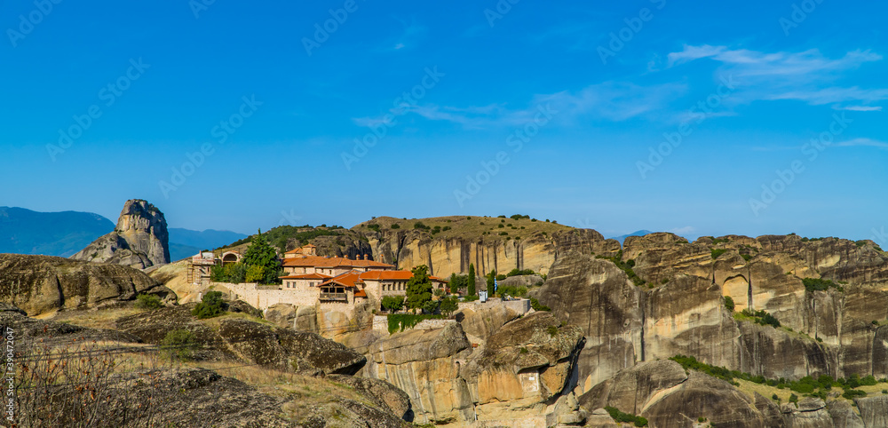 Panoramic view of the Monastery of St. Stephen - part of the Meteora Monasteries in Thessaly, Greece