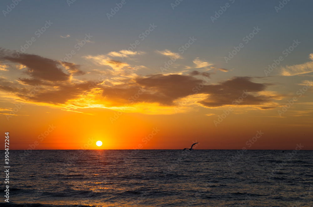 Colorful sunrise over the sea, landscape.