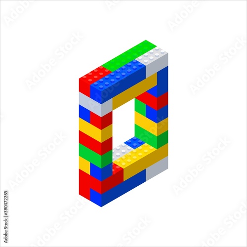 Isometric font made from color plastic blocks. The childrens designer. Letter O.