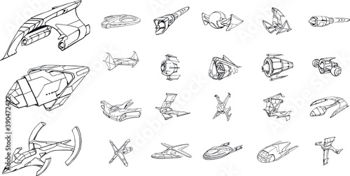 set of hand drawn space ships © liviuiancu