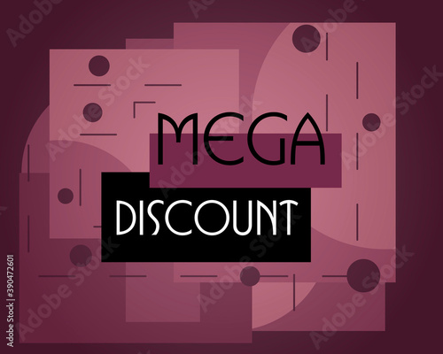 Mega discount. Art illustration. Purple color banner.