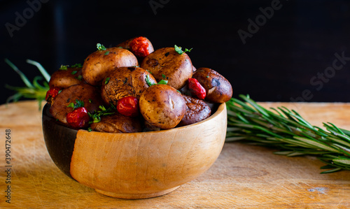 Skillet cooked mushrooms with butter and rosemary

