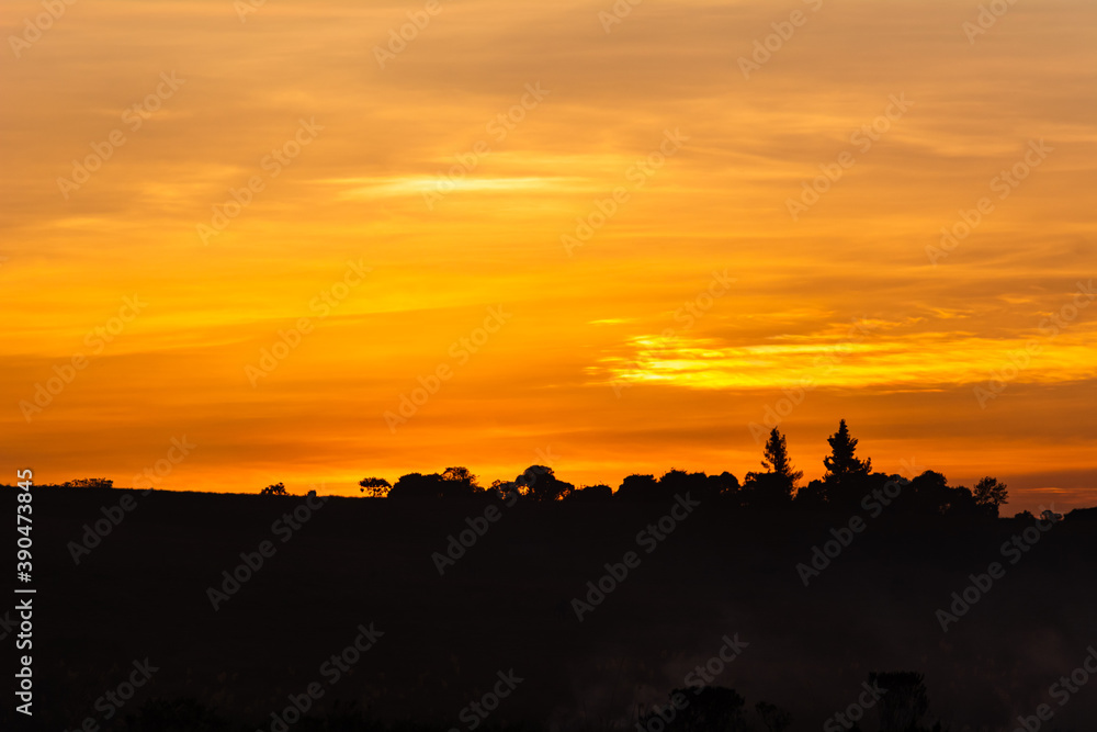 Golden and magic colored sunset silhouettes, beautiful nature sunset