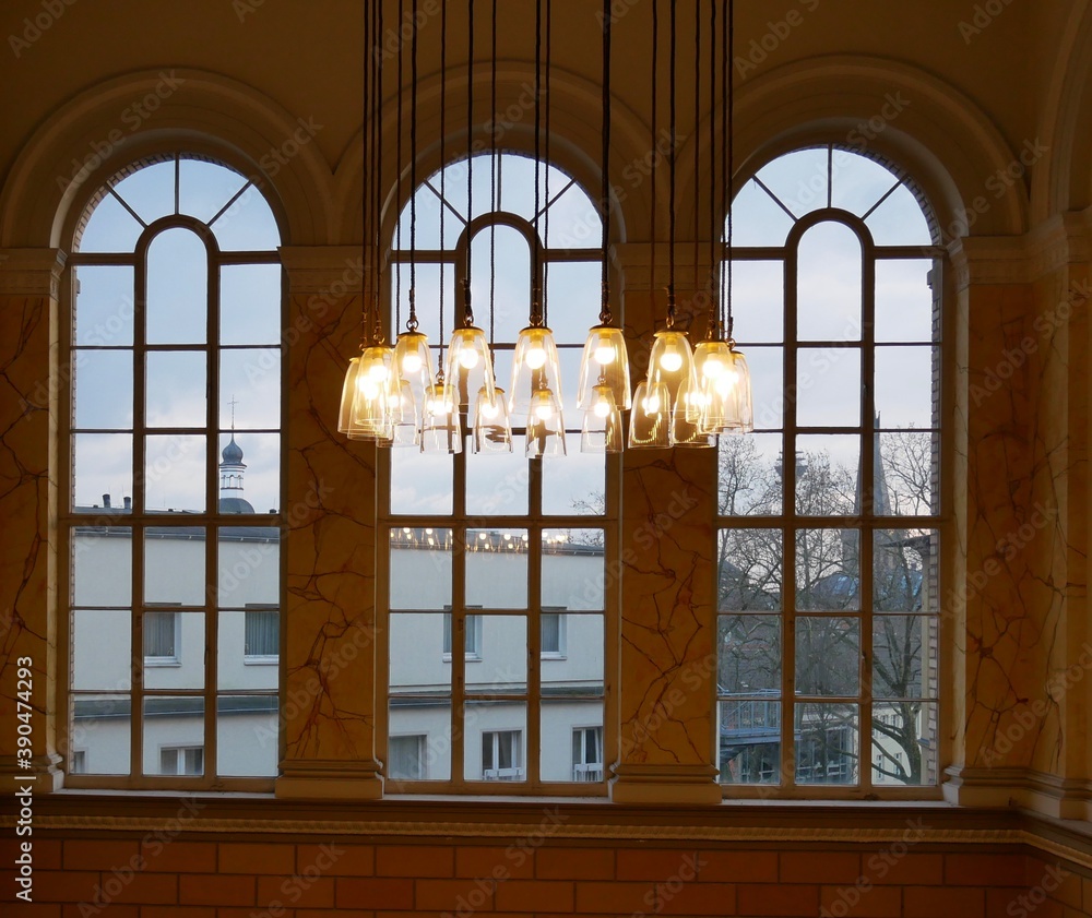 window with chandelier