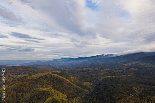 Aerial drone photography of the Karkonosze mountains in Poland during the autumn season.  © marcinjozwiak