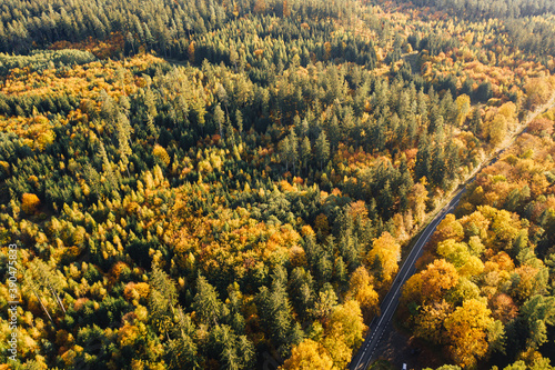 Aerial drone photography of the Karkonosze mountains in Poland during the autumn season. 