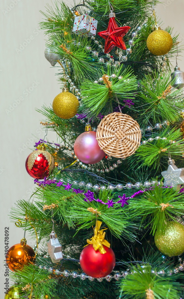 Christmas artificial tree decorated with toys Christmas artificial tree decorated with toys