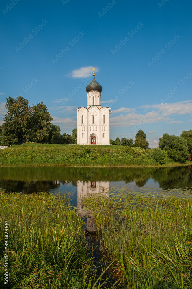 Church of the Intercession of the blessed virgin on the Nerl in summer. Built in the 12th century. Bogolyubovo, Vladimir region, Tourist Golden ring of Russia