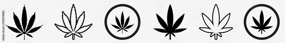 Cannabis Leaf Icon Set | Cannabis Leaves Vector Illustration Logo | Cannabis Leaf Icons Isolated Collection - obrazy, fototapety, plakaty 